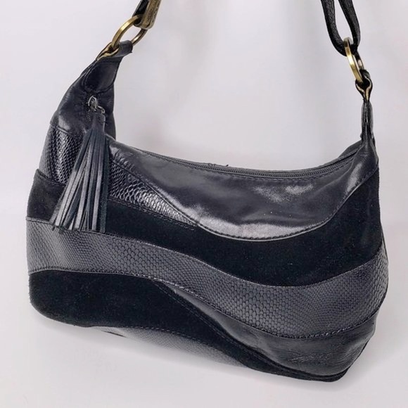 Sereta Black Leather and Suede Mix Shoulder Purse - Picture 9 of 14